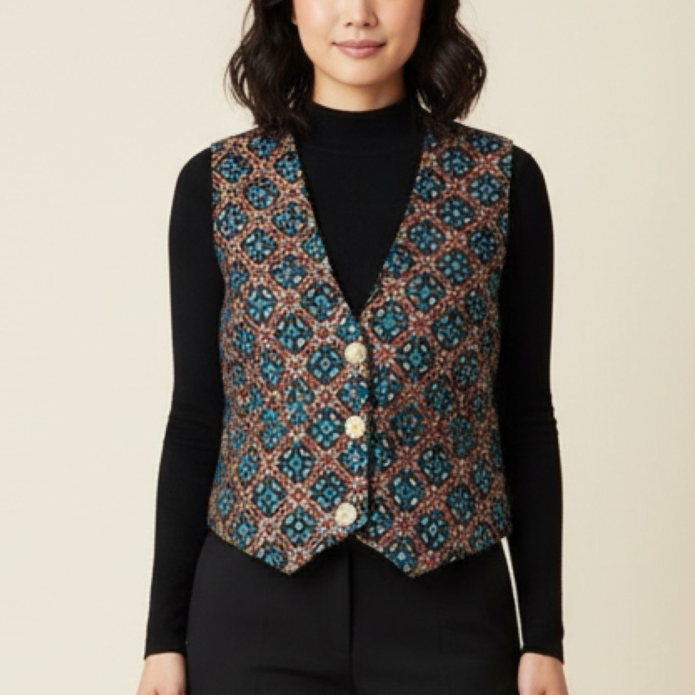 HALSEY COLLECTION | Vintage Multiolored Woven Beaded Vest Sz S